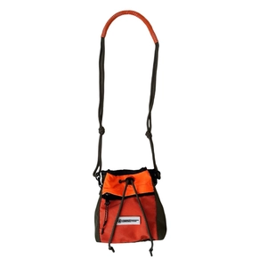 Orange and green kids drawstring crossbody bag with mesh pocket for outdoor activities