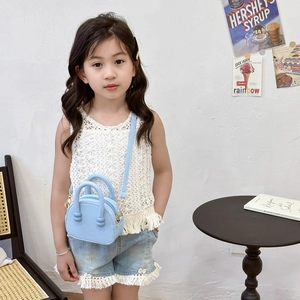 Borsa a mano azzurra per bambini a forma di conchiglia con tracolla regolabile