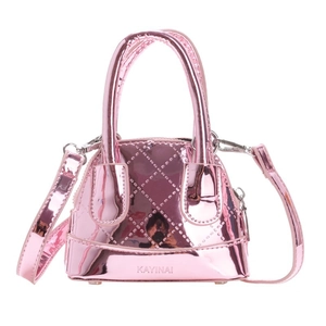 Sac bandoulière rose métallisé pour enfants avec motif losanges en cuir verni