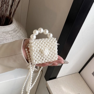 Mini Sac Bandoulière En Künstliche Perles Enfants Filles Main Boucle Fleur De Rose Élégant Petit Sac