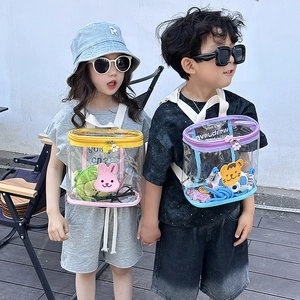 Sac à dos transparent pour enfants avec écussons de dessins animés et bordures colorées