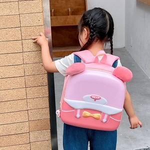 Zaino rosa per bambini con orecchie da orso 3D e dettaglio con fiocco giallo vivace