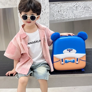 Zainetto per bambini a forma di orsetto con design patchwork blu e arancione acceso