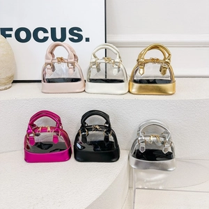 Kids Girls Mini Shell Crossbody Bag Transparent PVC And PU Leather Jelly Zipper Fashion Handbag With Metal Chain Strap