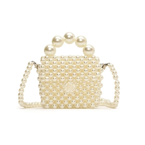 Mini sac à main en perles pour filles avec fermoir rose et bandoulière perle