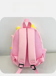 Detail showing breathable mesh back panel and padded shoulder straps of pink kids backpack