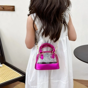 Pink metallic shell jelly crossbody bag with gold chain strap for young girls