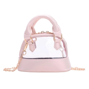 Pink shell shaped transparent jelly crossbody bag for girls with gold chain strap