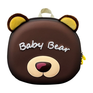 Cartoon baby bear toddler backpack with 3D plush ears and durable hard shell exterior