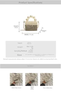 Detailed size chart for mini pearl box bag with 11x8x4cm dimensions and pearl strap