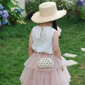 Handmade white pearl mini crossbody bag for girls with elegant cloud shape design