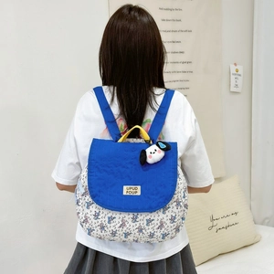 Blue and white school backpack with cute puppy pendant and large capacity for kids