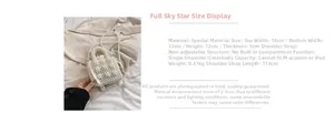 Detailed size chart for kids mini pearl crossbody bag showing dimensions and crossbody strap