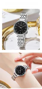 Gros plan sur la montre à quartz GEDI avec bracelet en acier argenté et cadran noir