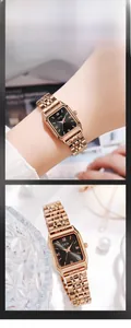 Dettaglio macro dell'orologio GEDI in oro rosa con quadrante nero e cinturino a maglie