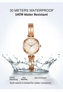 Montre bracelet étanche en or rose pour femme avec résistance à l'eau de 30M