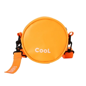 Orange round kid crossbody bag with Cool lettering and adjustable fashion strap