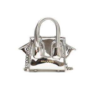 Silver metallic leather crossbody bag for kids with chain strap and mirror finish