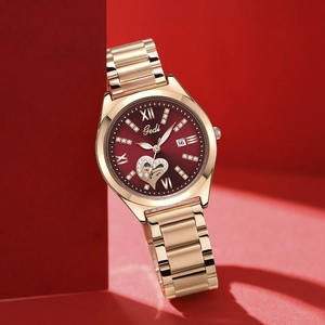 Women Quartz Watch Stainless Steel Strap Diamond Inlaid Heart Hollow Design Date Calendar Waterproof Luxury Fashion