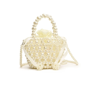 Sac à main en perles blanches pour fille avec pochette en satin et chaîne en perles