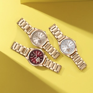 Gedi ladies quartz watch set with luxury red diamond heart dial and date display
