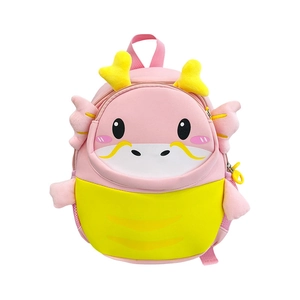Cute pink and yellow cartoon dragon backpack for kindergarten kids with 3D ears