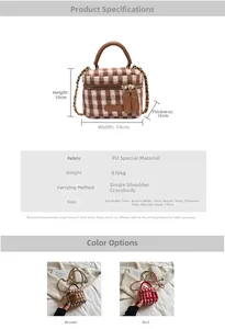 Detailed size specifications for mini plaid bucket bag with PU and plush fabric design
