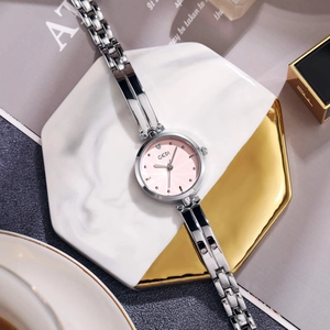 Montre GEDI élégante pour femme en acier argenté avec cadran rose et motif cœur