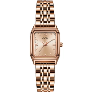 Orologio quadrato minimalista da donna in oro rosa con cinturino in metallo e numeri romani