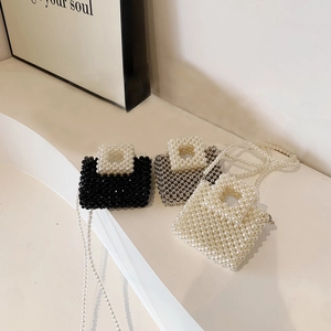 Kids Shoulder Bag Handmade Artificial Pearl Beaded Mini Square Handbag Crossbody For Girls Sweet Princess Style Fashion Accessory