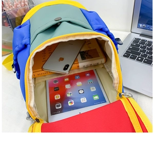 Top view of spacious backpack interior with colorful panels and storage capacity