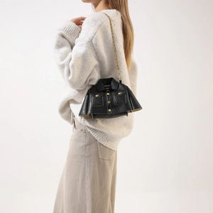 Creative black jacket shaped crossbody bag with lychee texture and gold chain strap