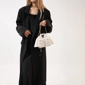 Creative white jacket-shaped crossbody bag with gold chain strap and lychee pattern