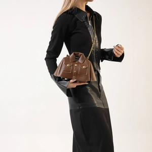 Creative brown jacket-shaped crossbody bag with lychee texture and gold chain strap