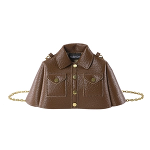 Creative dark brown jacket-shaped crossbody bag with lychee texture and gold chain strap