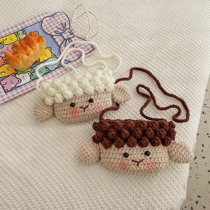 Sac Bandoulière Crochet Fait Main Pour Enfants Forme Mouton Dessin Animé Mignon Sac Épaule En Fil Pour Tout-Petits Décoratif