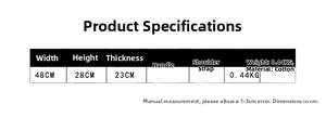 Size chart showing dimensions 48x28x23cm for the cotton embroidery travel bag