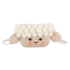 Porte-monnaie mouton au crochet fait main pour enfants avec laine duveteuse et oreilles 3D