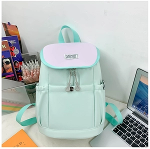 Waterproof nylon school backpack in mint green and light purple with side pocket