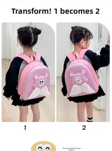 Zainetto rosa bimbi con ali d'orso e patch espressioni facciali intercambiabili