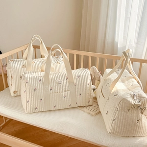 Quilted Cotton Diaper Bag Large Capacity Travel Tote For Baby Essentials Mommy Handbag Bear Tulip Embroidery Cute Style