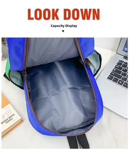 Spacious main compartment of the color-block school backpack with durable grey lining