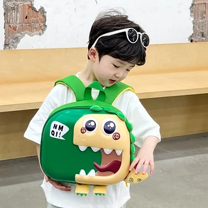 Cartoon green dinosaur eggshell backpack for kids with 3D cute facial features