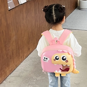 Pink and yellow dinosaur eggshell backpack for toddler boys and girls with wide straps