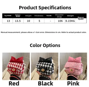 Size guide for girls mini houndstooth tweed crossbody bag with bow and chain strap