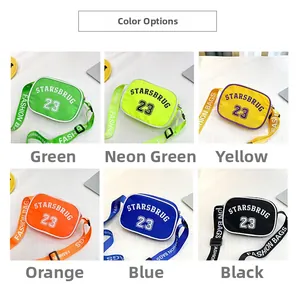 Detailed grid view of six vibrant nylon crossbody bags for kids in various candy colors