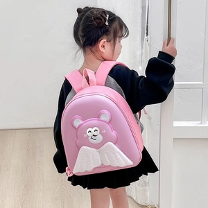 Zaino a guscio rosa per bambini con orsetto 3D e ali per l'asilo