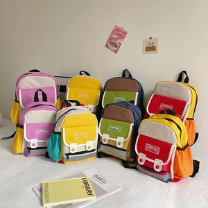Kids Backpack Color Block Canvas Large Capacity Kindergarten School Bag With Reflective Strip Waterproof Fashion For Boys Girls