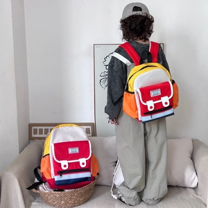 Kids colorful canvas backpack with contrasting letters for kindergarten boys and girls
