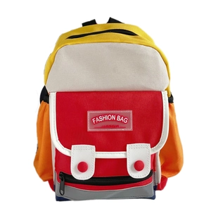 Colorful canvas backpack for kindergarten kids with multi-compartment contrast design